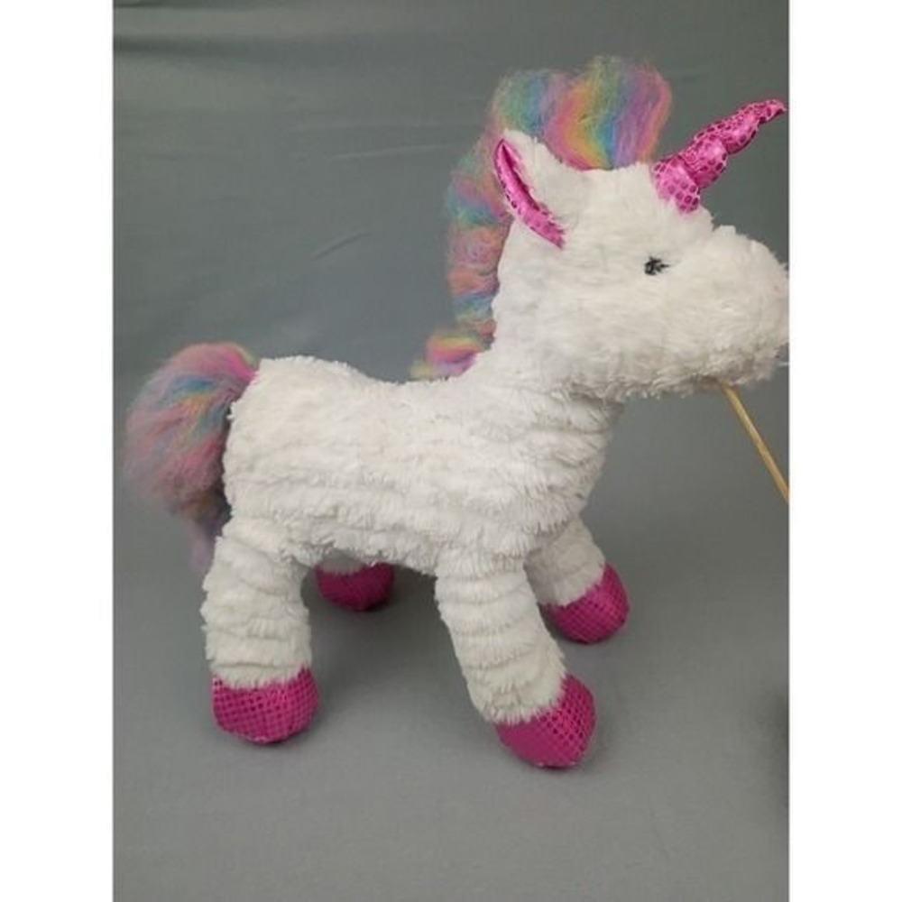 Jo-Ann J Bear Unicorn Plush 2018 White Rainbow Mane Pink Metallic Stuffed Animal